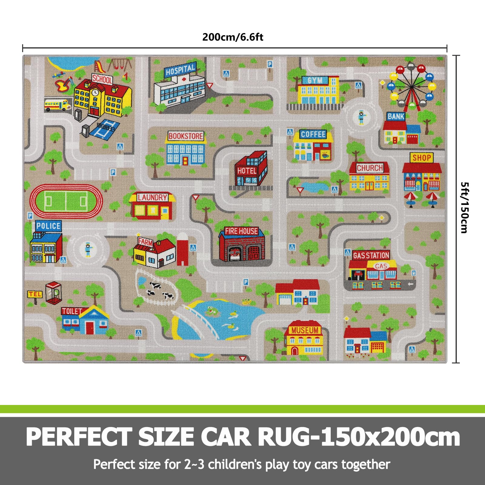 Capslpad Tan Car Road Kid Rug Carpet Playmat For Playoom Traffic Road Kids Play Mat For Toddler Non Slip Washable City Map Race